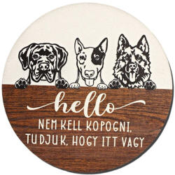  Nyomtatott fa tábla koszorú közép - Hello nem kell kopogni 14, 8cm - papelito