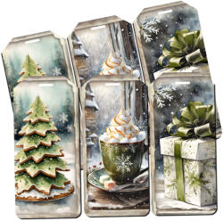 Nyomtatott dekorkarton - Karácsonyi ajándékkísérő zöld biléták 6db/cs 2753