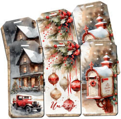 Nyomtatott dekorkarton - Karácsonyi piros téma - biléták 6db/csomag - papelito