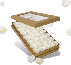  Prémium szappanrózsa szelence átlátszó tetejű natúr dobozban - fehér rózsával - papelito