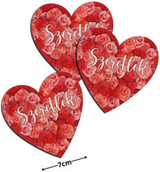 Nyomtatott dekorkarton - Szív táblák 3db/cs Szeretlek felirat rózsás