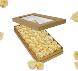  Prémium szappanrózsa szelence átlátszó tetejű natúr dobozban - krém rózsával - papelito