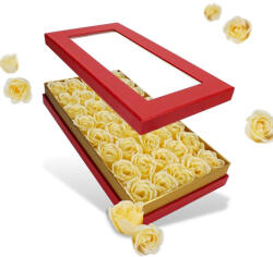  Prémium szappanrózsa szelence átlátszó tetejű piros dobozban - krém rózsával - papelito