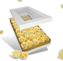  Prémium szappanrózsa szelence átlátszó tetejű fehér dobozban - krém rózsával - papelito