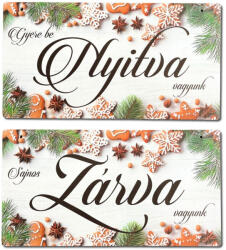  Nyomtatott fa tábla - Zárva-Nyitva tábla - téli mézeskalácsos 24, 3x13cm - papelito