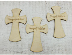  Natúr fa - Kereszt íves "Nyugodj békében" 10cm 3db/csomag - papelito