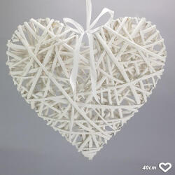  Fehér vessző szív fém vázon 40cm - papelito