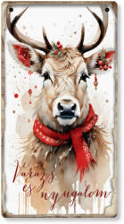  Nyomtatott fa tábla - Piros karácsonyi téma - Szarvas 13x24, 3cm - papelito