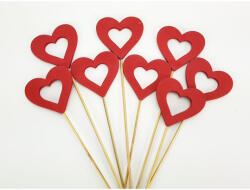 Piros fa lyukas pálcás szívek 8db/csomag - papelito