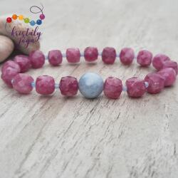 Kristály Jóga Shop Rózsaszín (vörös) turmalin 7, 5 mm-es fazettált ásvány karkötő, akvamarinnal