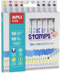 APLI Filctoll készlet, nyomda, APLI Kids "Markers Duo Stamps", 10 különböző szín és minta