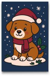  Festés számok szerint - Karácsonyi kiskutya Méret: 20x30cm, Keretezés: Keret nélkül (csak a vászon)