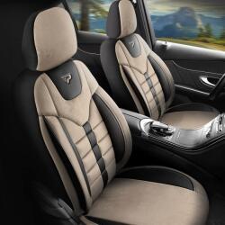 Panda Set Huse Scaune Auto pentru BMW I4 - Panda Toronto, tip Alcantara, cu fermoare pentru bancheta rabatabila, bej cu negru, 11 piese
