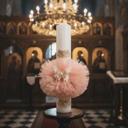 Ie Traditionala Lumanare de botez cu dantela rotunda roz