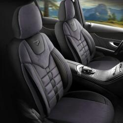 Panda Set Huse Scaune Auto pentru Fiat Albea - Panda Toronto, tip Alcantara, cu fermoare pentru bancheta rabatabila, negru gri, 11 piese