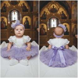 Ie Traditionala Rochita de botez lila si bentita asortata