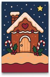  Festés számok szerint - Karácsonyi mézeskalács házikó Méret: 20x30cm, Keretezés: Keret nélkül (csak a vászon)