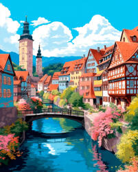 Alkotásutca Mesebeli kisváros - Számfestő készlet kereten 40x50