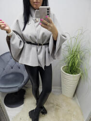 Norafashion Csinos vékony csíkos poncsó/pelerin övvel(bézs) (192714)