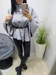 Norafashion Csinos vékony csíkos poncsó/pelerin övvel(szürke) (921934)