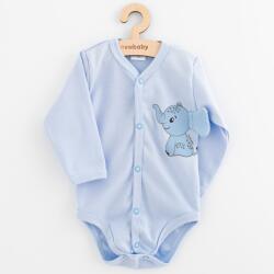 NEW BABY Body pentru bebeluși cu zip întreg și mâneci lungi New Baby Happy Elephant blue, mărime 68 (4-6l)