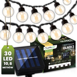 Lumileds Napelemes kerti girland 30x LED dekoratív gömb 10, 6 m, meleg, 3000K, GLADI 2 LUMILED