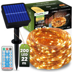 Lumileds Napelemes kerti girland 200x LED dekoratív vezeték 22m 3000K Meleg + FILO LUMILED távirányító