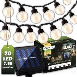Lumileds Napelemes kerti girland 20x LED dekoratív gömb, 7, 5 m, meleg, 3000K, GLADI 2 LUMILED
