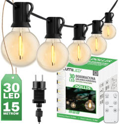 Lumileds Kültéri kerti girland fényfüzér 15, 2 m, 30 db LED dekoratív gömb, 3000 K + DOLLIS LUMILED távirányító