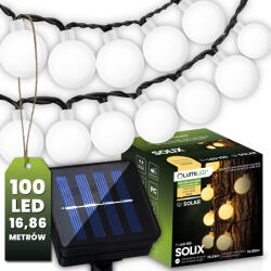 Lumileds Napelemes kerti girland, napelemes lámpák, 100 db LED izzó, dekoratív gömb, 16 m, 3000 K, SOLIX LUMILED