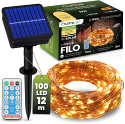 Lumileds Napelemes kerti girland 100x LED dekoratív vezeték 12m 3000K Meleg + FILO LUMILED távirányító