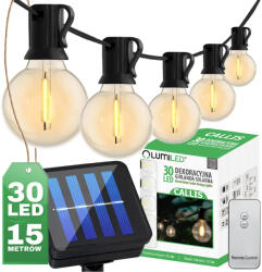 Lumileds Napelemes kerti girland, 30 db LED dekoratív gömb, 15, 17 m, meleg színhőmérséklet, 3000 K + CALLIS LUMILED távirányító