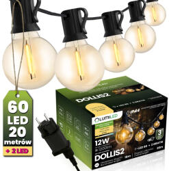 Lumileds Kerti kültéri füzér fényfüzér 20m 60x LED + 2 izzó 12W meleg 2700K DOLLIS2 LUMILED