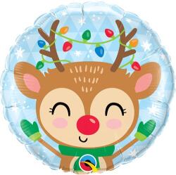 Qualatex 18 inch-es Rénszarvas Karácsonyfa Díszekkel - Reindeerr & Colored Lights Fólia Lufi