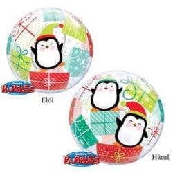 Qualatex Pingvin Ajándékokkal Karácsonyi Buborék Lufi, 56 cm