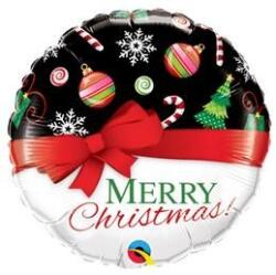 Qualatex 18 inch-es Merry Christmas Red Bow Karácsonyi Fólia Lufi