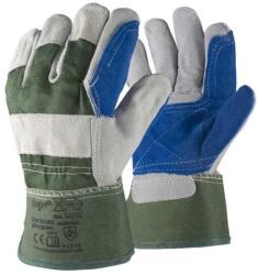  Marhabőr kesztyű tenyerén dupla réteg TOP COW DOUBLE, zöld/fehér/kék, 12 (TOP_COW_DOUBLE-12)
