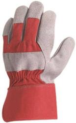  Bőrkesztyű erős marhahasíték vászon kézhát piros 8 (152F)