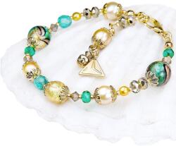 Lampglas Elegáns karkötő Green Sea World gyönggyel Lampglas 24 karátos arannyal BP26