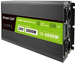 Green Cell Przetwornica napicia PowerInverter LCD 24 V 3000W/60000W Przetwornica samochodowa z wywietlaczem - czysty sinus adaptoare și invertoare de curent Auto Negru (INVGC24P3000LCD)