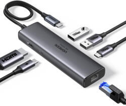 UGREEN USB-C Hub UGREEN CM512 (45000), 2 x USB-A 3.2 - 2 x USB-C - 1 x HDMI - 1 x RJ45 - 1 x SD - 1 x microSD, Szürke