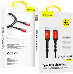 Blavec Cable Raptor fonott - Type C to Lightning - PD 20W 2, 4A 1 méter (CRA-CL24BR10) fekete-piros
