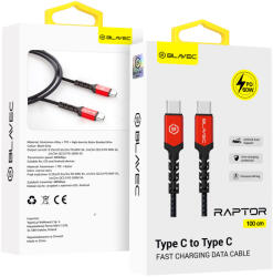 Blavec Cable Raptor fonott - Type C to Type C - PD 60W 3A 1 méter (CRA-CC3BR10) fekete-piros