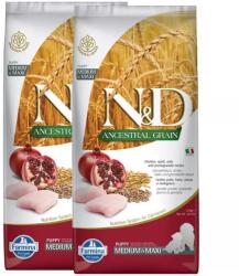 N&D Dog Ancestral Grain csirke, tönköly, zab & gránátalma Puppy Medium & maxi 2x12kg