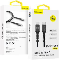 Blavec Kábel Raptor fonott - Type C to Type C - PD 60W 3A 1 méter (CRA-CC3BG10) fekete-szürke
