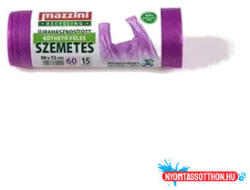 Mazzini Szemeteszsák köthető füles 60 liter 59 x 72 cm 15 db/tekercs újrahasznosított Mazzini_lilla (64608) - nyomtassotthon