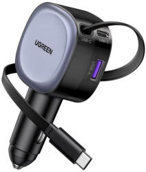 UGREEN EC601 autós töltő, 75W, 3.25A, 1 x USB-A - 1 x USB-C, USB-C kábel, Szürke
