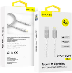 Blavec Raptor fonott - Type C Lightning kábel - PD 20W 2, 4A 1 méter (CRA-CL24WS10) fehér-ezüst