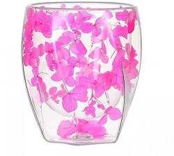 ECARLA Üvegpohár, dupla falú, szárított virágok, rózsaszín hortenzia, 250 ml (GDECLSZK90)