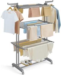 SONGMICS Összecsukható 4 szintes ruhaszárító állvány, mozgatható, 64 x 126 x 172 cm, rozsdamentes acél, lehajtható szárnyakkal, szürke (LLR701G01V1) - vasbutor Ruhaszárító